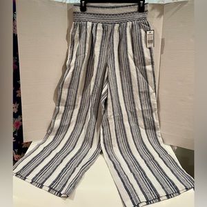 NWT Crown & Ivy Size M Wide Leg Pants Linen Multicolor Striped Pull On Stretch